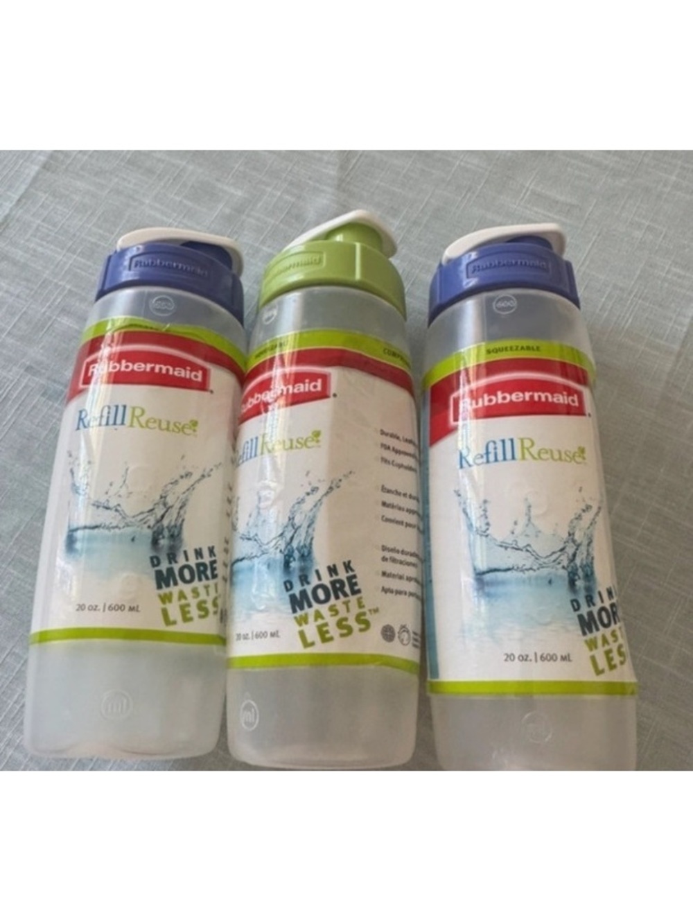 Rubbermaid Refill Reuse 20 oz Sip/Chug Bottles Set Of 3 2007 NWT